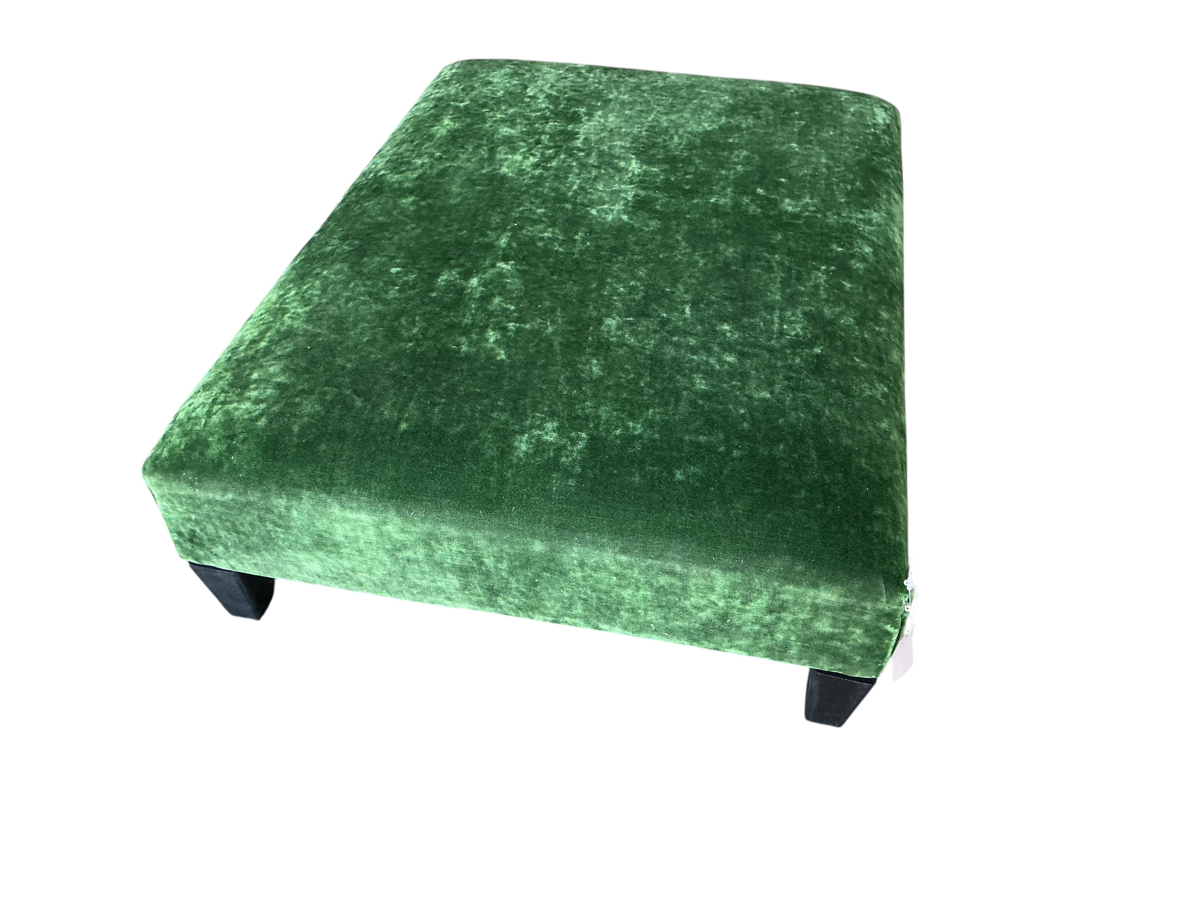 A Contemporary rectangular green velvet footstool, width 79cm, depth 104cm, height 32cm